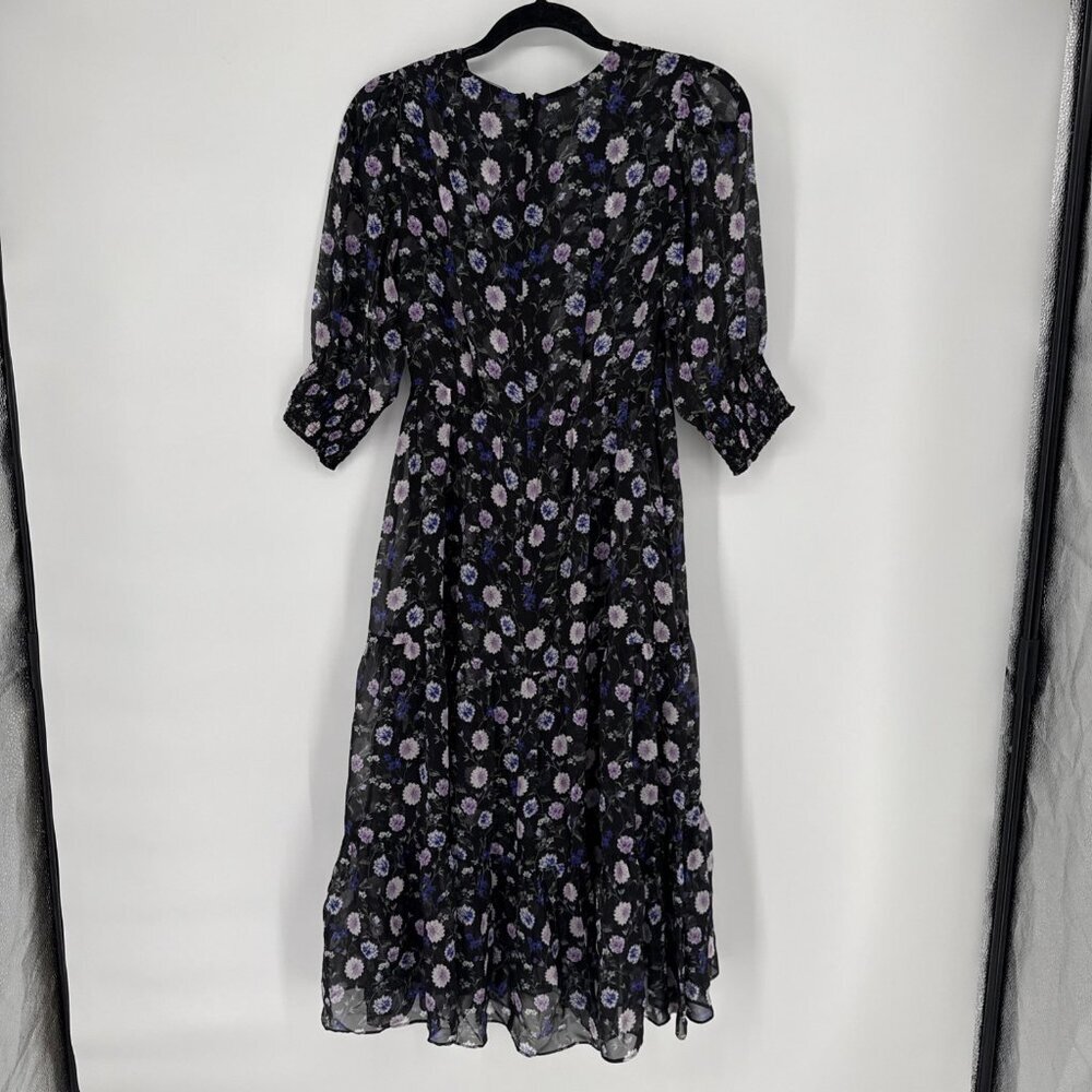 The Kooples Womens Size XS Black Floral Print Empire Midi Silk Dress $425 NWT - Picture 11 of 14